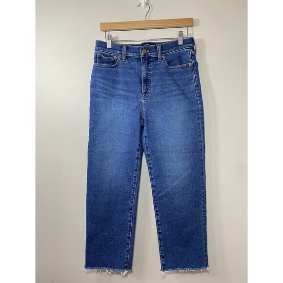 J.Crew Stovepipe Fair Trade Jeans Womens Mid Rise Straight Frayed Hem Denim 28P‎ - Picture 1 of 6